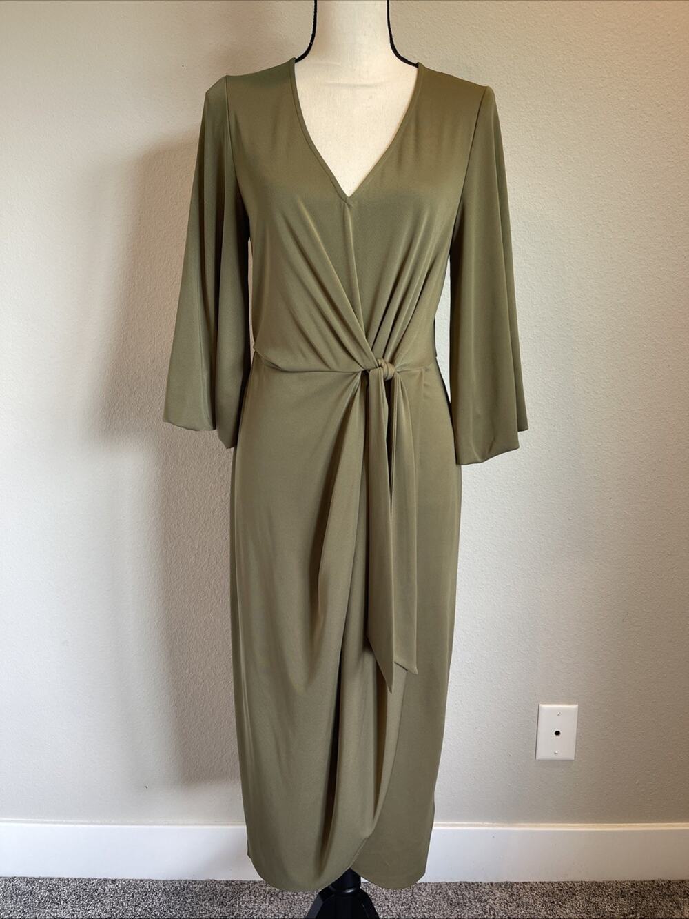 Lauren Ralph Lauren Black Label Stretch Jersey Tie Front MIDI Dress Size 4